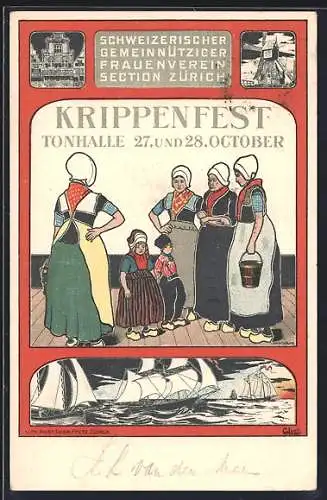 Künstler-AK Zürich, Krippenfest in der Tonhalle, Schweizerischer Gemeinnütziger Frauenverein Zürich