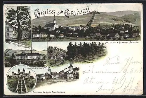 Lithographie Grulich, Kressenbrunn, Wallfahrtskirche, Pforte zum Muttergottesberg