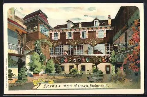 Künstler-AK Aarau, Hotel Ochsen, Hofansicht