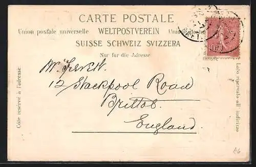 Passepartout-Lithographie Basel, Oberer Rheinweg, Helvetia und Wappen der Kantone
