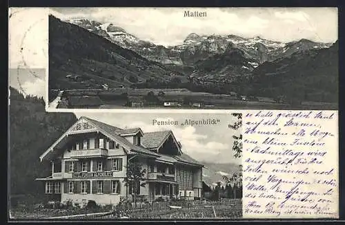 AK Matten, Hotel-Pension Alpenblick, Teilansicht gegen das Gebirge