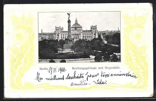 AK Berlin, Reichstagsgebäude und Siegessäule