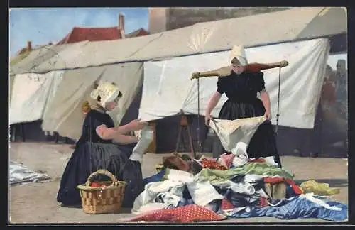 Künstler-AK Photochromie Nr. 1938: Waschfrauen mit Tragejoch