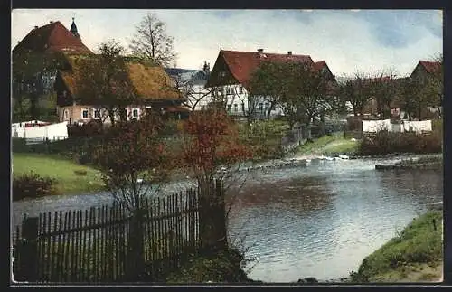 AK Photochromie NR 1347: Ortsansicht vom Fluss aus