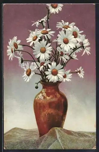 Künstler-AK Photochromie Nr.662: Blumenvase mit Margeriten