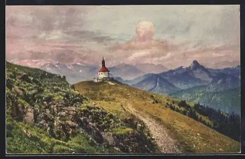 Künstler-AK Photochromie Nr.4416: Gebirgige Landschaft mit Blick zur Kirche