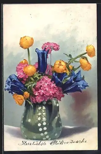 AK Photochromie NR 851: Alpenblumen in einer Vase