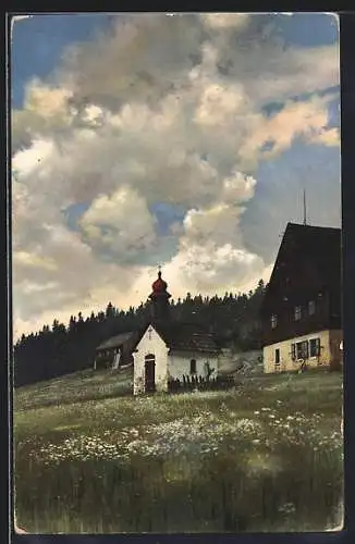 Künstler-AK Photochromie Nr. 116: Johanngeorgenstadt, Kirchlein im Schwarzwassertal