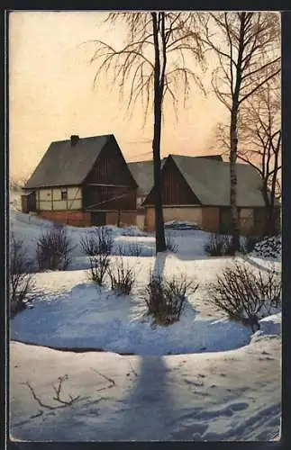 Künstler-AK Photochromie Nr. 4066: Winteridyll, Verschneites Örtchen