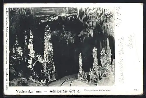 AK Postojnska jama / Adelsberger Grotte, Mumien, Partie mit Stalagmiten