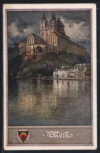 AK Deutscher Schulverein Nr. 163: Melk, Wallfahrtskirche von der Donau gesehen