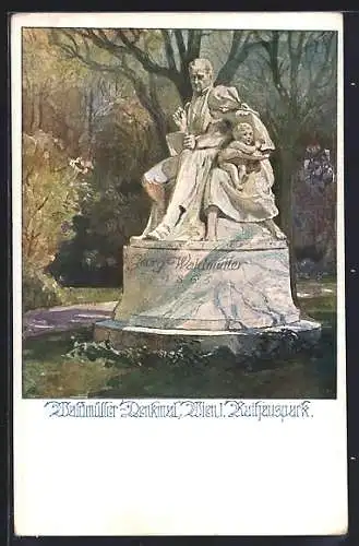 AK Deutscher Schulverein Nr.774: Wien, Waldmüller-Denkmal am Rathauspark