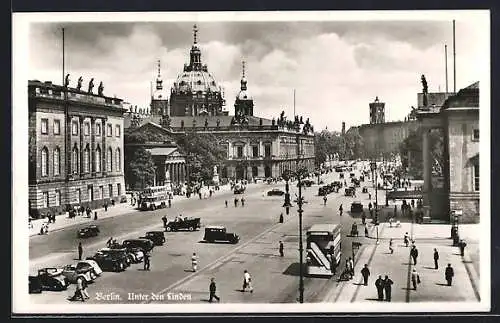 AK Berlin, Unter den Linden mit Dom aus der Vogelschau