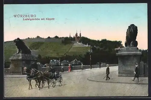 AK Würzburg, Ludwigsbrücke mit Käppele