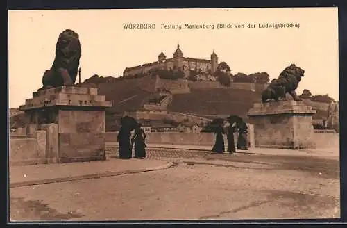 AK Würzburg, Festung Marienberg, Blick von der Ludwigsbrücke