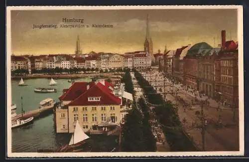 AK Hamburg, Jungfernstieg, Alsterpavillon und Alsterdamm