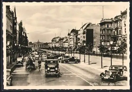 AK Berlin, Unter den Linden, Brandenburger Tor