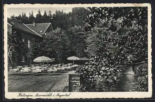 AK Ratingen, Auermühle im Angertal mit Terrasse, Sonnenschirme