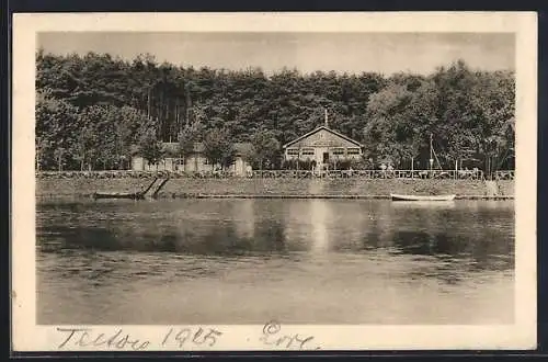 AK Berlin-Wannsee, Restaurant Ruderheim, Kohlhasenbrück, Inhaber F. Steinke, Ansicht vom Wasser aus