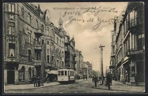 AK Wilhelmshaven, Strassenbahn in der Gökerstrasse