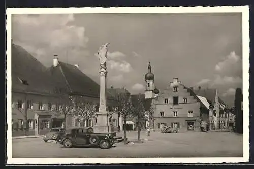 AK Markt Grafing, Marktplatz, Handlung Max Kreitmeier, VW Käfer