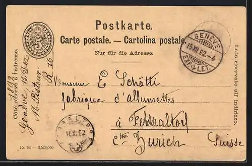 Vorläufer-Lithographie Neuchatel, 1892, Chocolat Ph. Suchard, Gateau Fondant au Chocolat