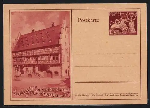 AK Hanau a. M., Das Deutsche Goldschmiedehaus, Ganzsache 6+4 Pfennig