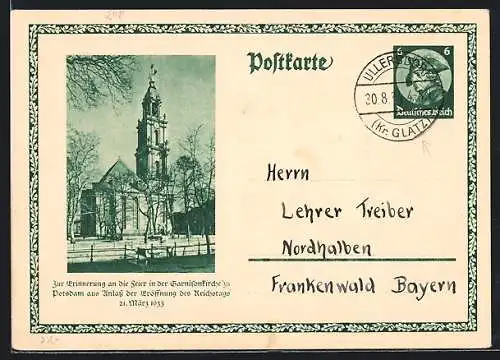 AK Potsdam, Eröffnung des Reichstags 1933, Garnisonkirche, Ganzsache 6 Pfennig