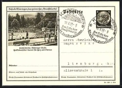 AK Friedrichroda /Thüringer Wald, Freibad, Ganzsache 6 Pfennig