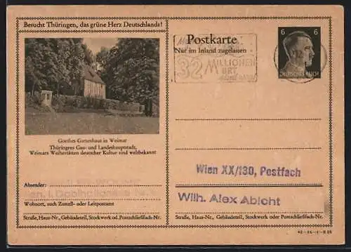 AK Weimar, Goethes Gartenhaus, Ganzsache 6 Pfennig