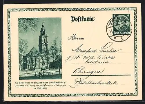 AK Potsdam, Feier in der Garnisonkirche anlässlich der Eröffnung des Reichstags 1933, Ganzsache