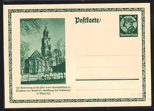 AK Potsdam, Garnisonkirche, Ganzsache 6 Pfennig