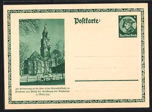 AK Potsdam, Feier in der Garnisonkirche anlässlich der Eröffnung des Reichstags 21.03.1933, Ganzsache 6 Pfennig