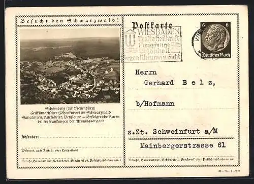 AK Schömberg /Schwarzwald, Ortsansicht aus der Vogelschau, Ganzsache 6 Pfennig