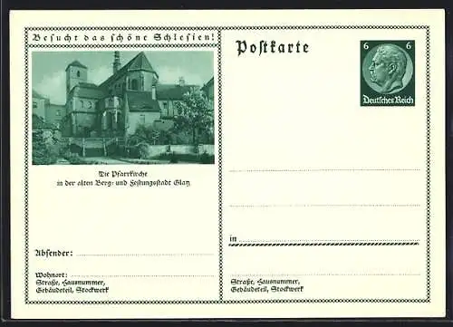 AK Glatz, Kirche, Ganzsache 6 Pfennig