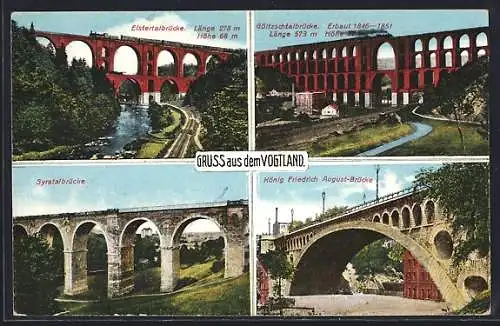 AK Syratal, König Friedrich August-Brücke, Göltzschtalbrücke, Elstertalbrücke