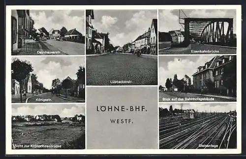 AK Löhne, Lübbeckerstr., Eisenbahnbrücke, Gleisanlage, Königstr., Kronprinzenbrücke