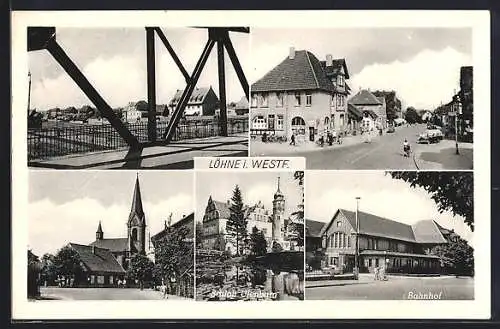 AK Löhne i. Westf., Schloss Ulenburg, Kirche, Bahnhof