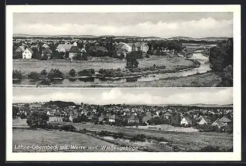 AK Löhne-Obernbeck, Teilansicht mit Werre und Wiehengebirge