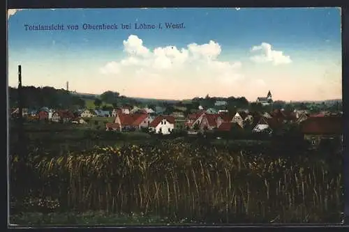 AK Obernbeck bei Löhne, Totalansicht mit Kirche