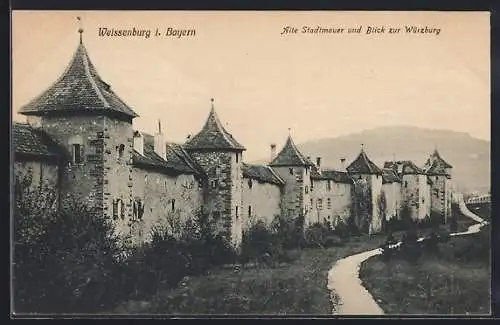 AK Weissenburg i. Bayern, Alte Stadtmauer und Blick zur Würzburg