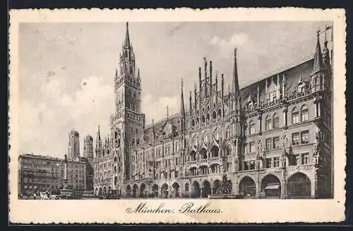 AK München-Au, Rathaus mit Brunnen