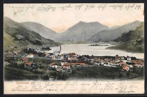 AK Schliersee, Teilansicht mit Bergen