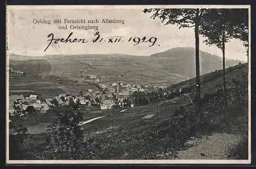 AK Geising, Panorama mit Fernsicht nach Altenberg und Geisingberg