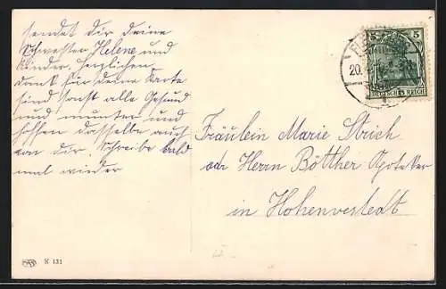 AK Osterküken mit Pickelhaube, Gewehr und Reichsfahne