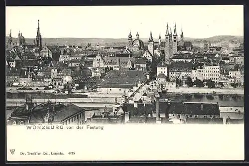 AK Würzburg, Blick von der Festung auf die Mainbrücke