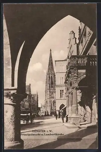 AK Münster i. W., Prinzipalmarkt und Lambertikirche