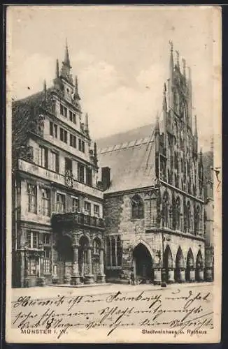 AK Münster i. W., Stadtweinhaus und Rathaus