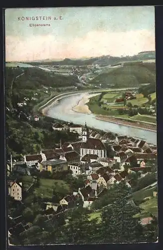 AK Königstein a. E., Panorama der Elbe