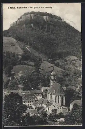 AK Königstein /Sächs. Schweiz, Ortschaft mit Festung